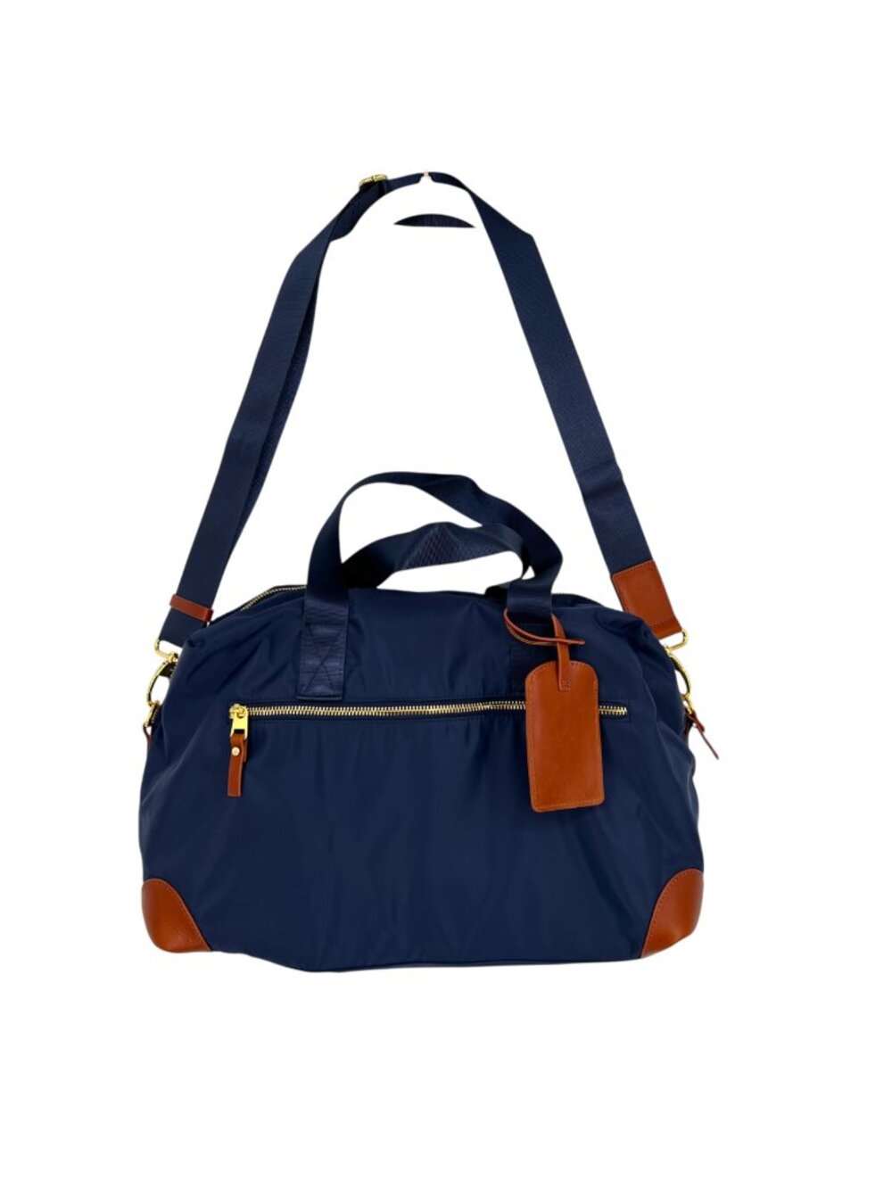 Mark & Graham Terminal 1 Overnighter Bag Navy Brown Leather Trim Gold Hardware